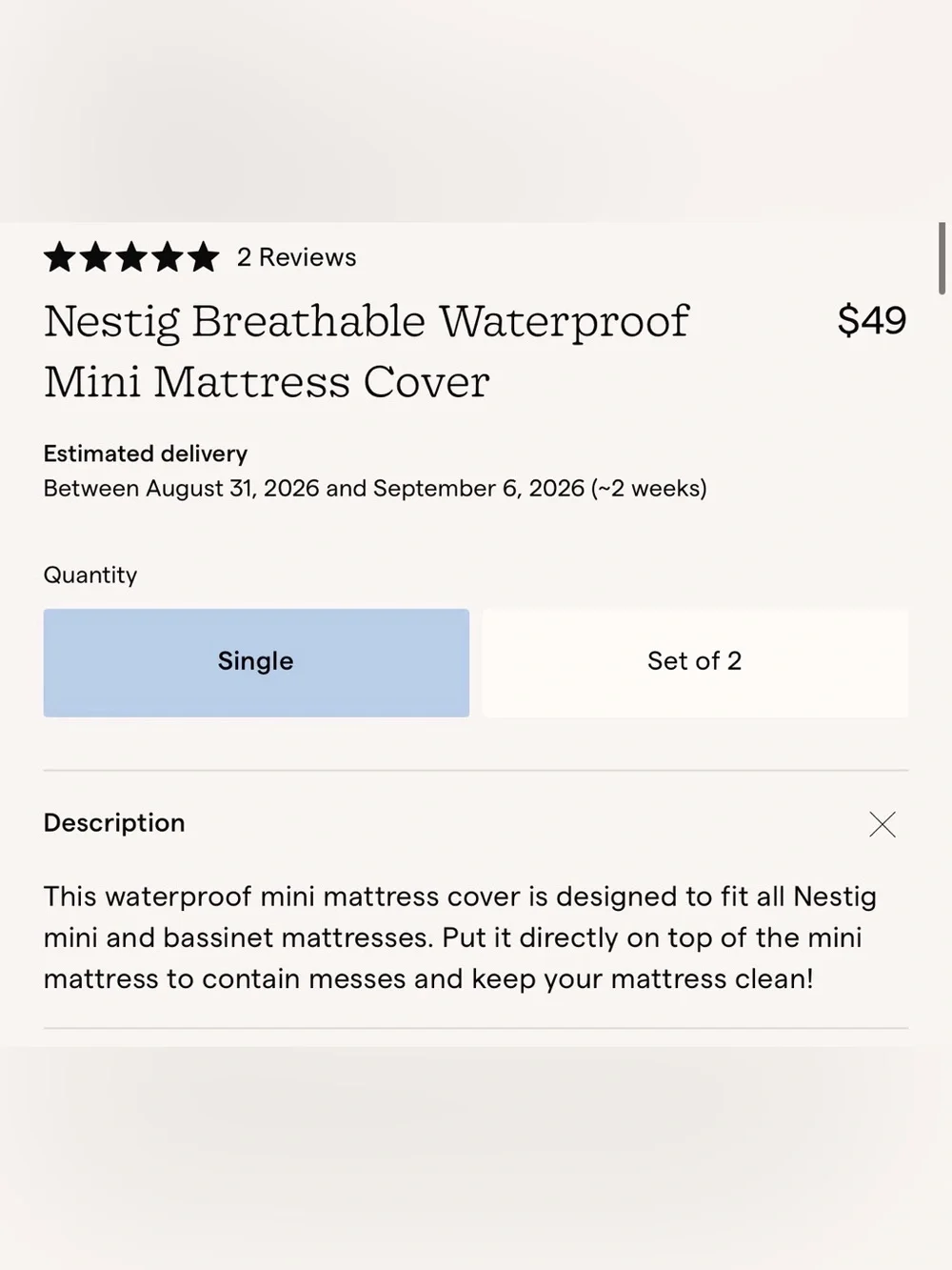 Nestig Breathable Waterproof Mini Mattress